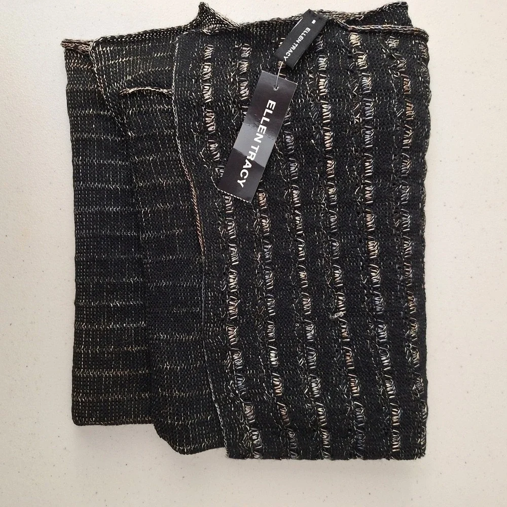 Ellen Tracy Knit Scarf Black Metallic Accent Wrap NEW W/TAGS